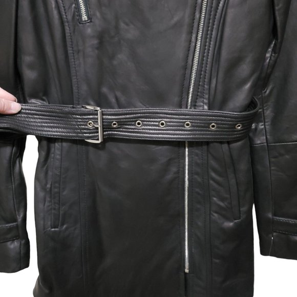 NWT Michael Kors Leather Jacket Moto Black Belt Long Asymmetrical Zip Sz XS READ - Picture 4 of 15